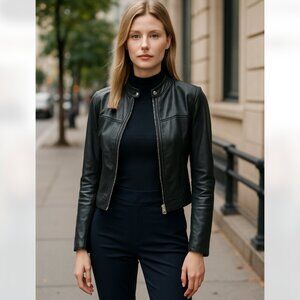 NWT Spanx  Leather-Like Moto Jacket Vegan Faux Zip Front Luxe Black 20390R